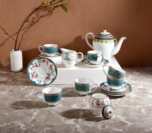 Grandeur Greens Olive Tea Set — Commercial Vitrified Ceramic Tableware Khurja