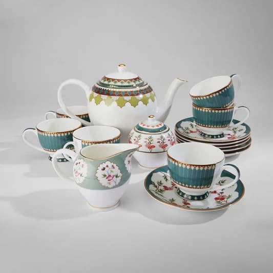 Grandeur Greens Olive Tea Set — Vitrified Tableware Angle 2 | Prince Ceramics Khurja