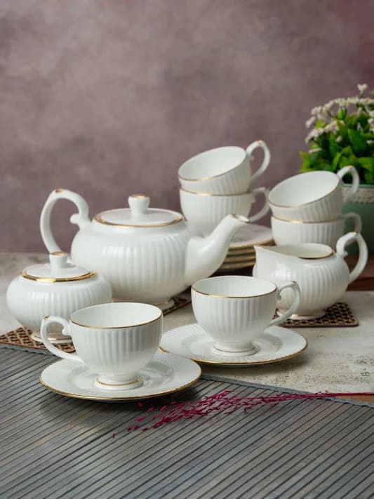 Julie Impression Timeless 1401 White Tea Set of 15 — Commercial Vitrified Ceramic Tableware Manufactured in Khurja