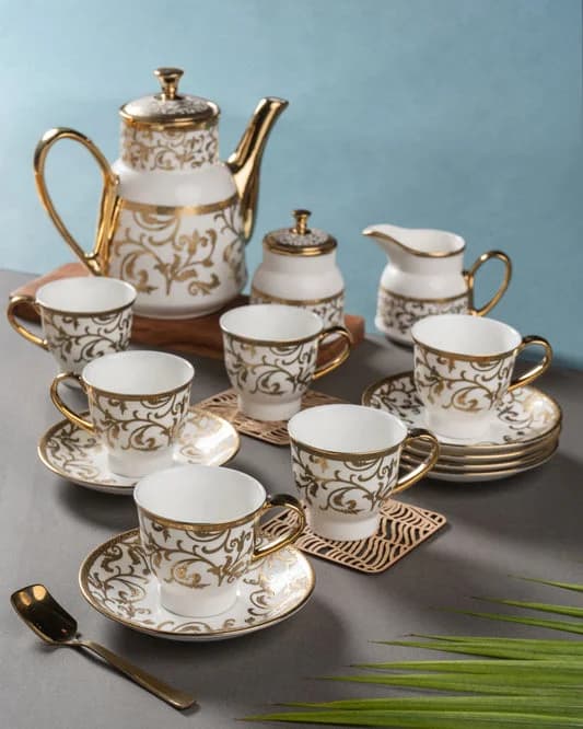 Classic Ebony Ceramic Tea Set, 15-Piece — Commercial Vitrified Ceramic Tableware Manufactured in Khurja