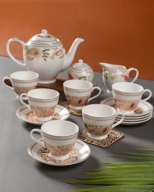 King Fiesta Tea Set of 15 (FI802) — Commercial Vitrified Ceramic Tableware Manufactured in Khurja
